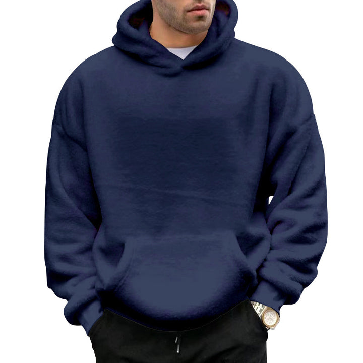 Herren Kuschel-Hoodie aus weichem Fleece mit großer Kängurutasche und hohem Kragen Echoarchiv