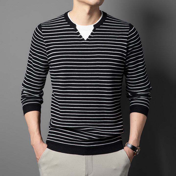Herren modischer V-Ausschnitt Pullover mit feinem Streifenmuster Echoarchiv