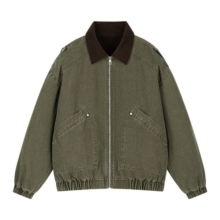 Herren Oversize Denim‑Bomberjacke mit Rippenkragen, elastischem Saum & schrägen Pattentaschen Echoarchiv