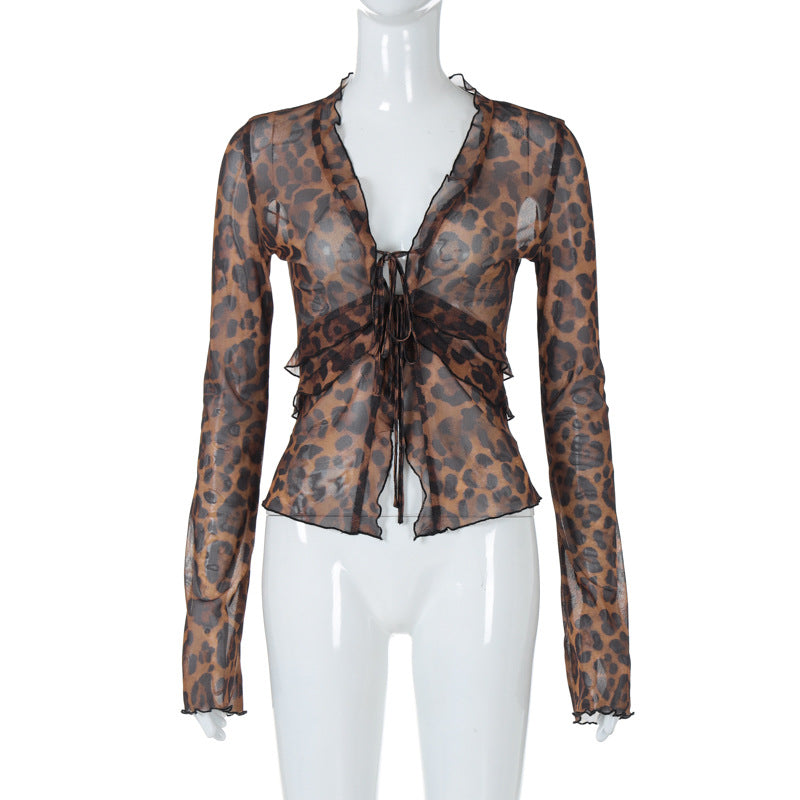 Damen leicht transparentes Oberteil mit Leopardenmuster Echo Archiv