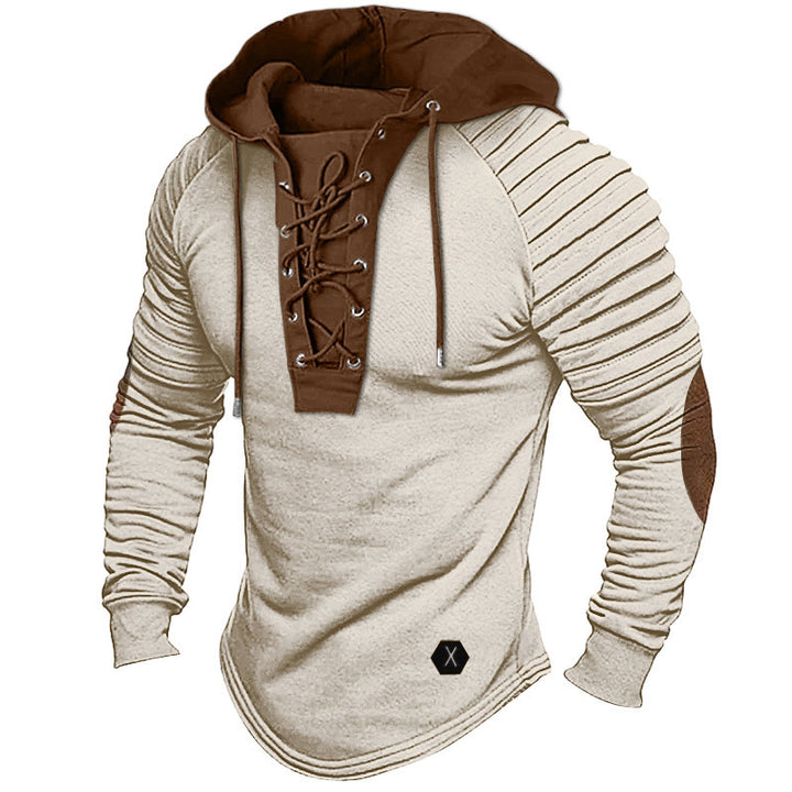 Herren lässiger Kapuzenpullover mit modischem Schnürdesign und strukturierten Ärmeln Echoarchiv