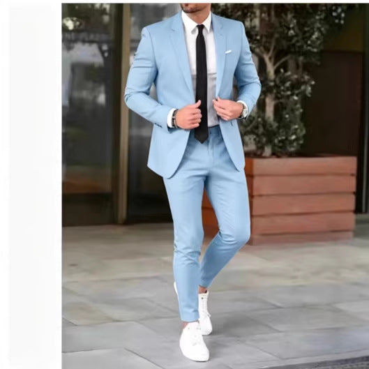 Herren nan tailliertes Anzugset aus leichtem Stretch-Twill mit Ein-Knopf-Sakko und Flat-Front-Hose Echo Archiv