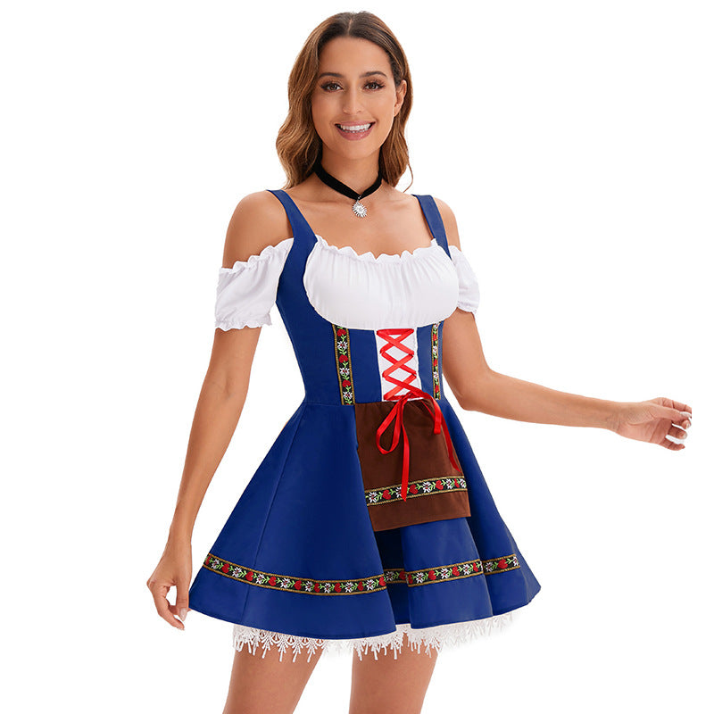 Damen nan traditionelles Oktoberfest Dirndl Minikleid mit Schnürung und abnehmbarer Schürze Echo Archiv