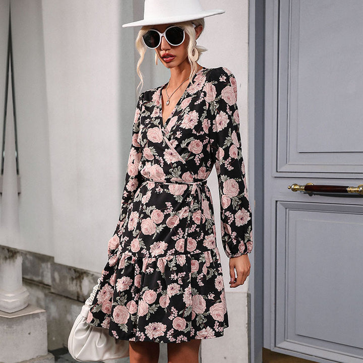 Damen Florales Wickel-Minikleid mit taillierter Schärpe und hohem Beinschlitz Echoarchiv