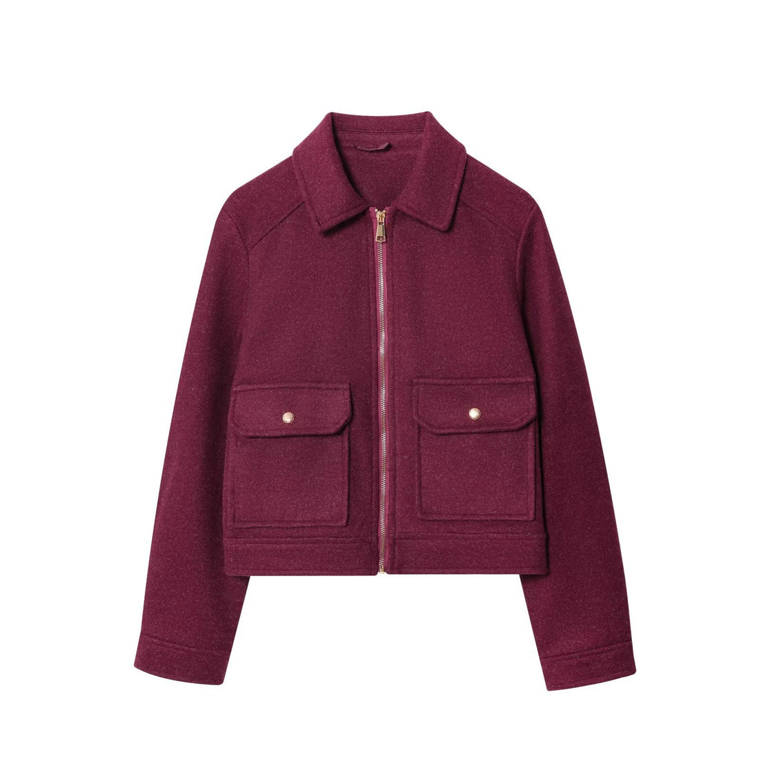 Damen Kurze Wollimitat-Fieldjacke mit durchgehendem Reißverschluss und vier aufgesetzten Pattentaschen Echo Archiv