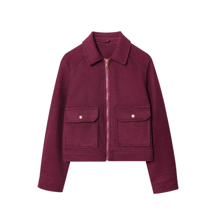 Damen Kurze Wollimitat-Fieldjacke mit durchgehendem Reißverschluss und vier aufgesetzten Pattentaschen Echo Archiv