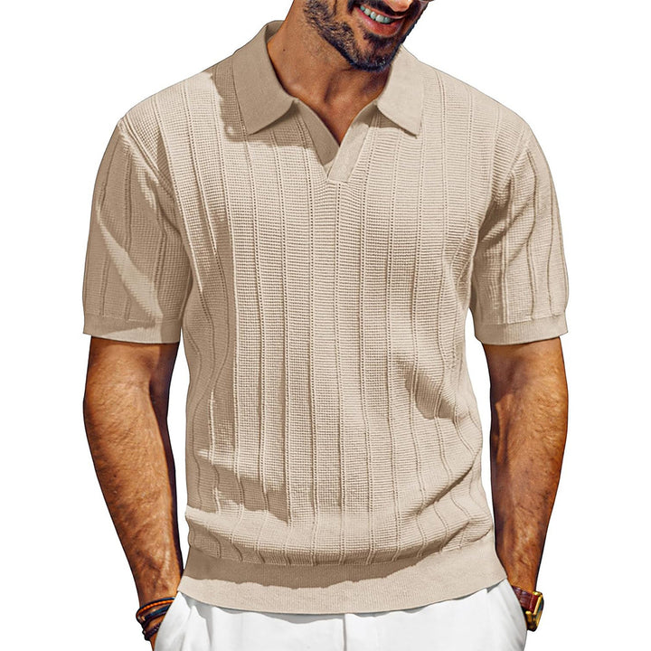 Herren leichtes Kurzarm Strick-Poloshirt mit strukturiertem Rippmuster Echo Archiv