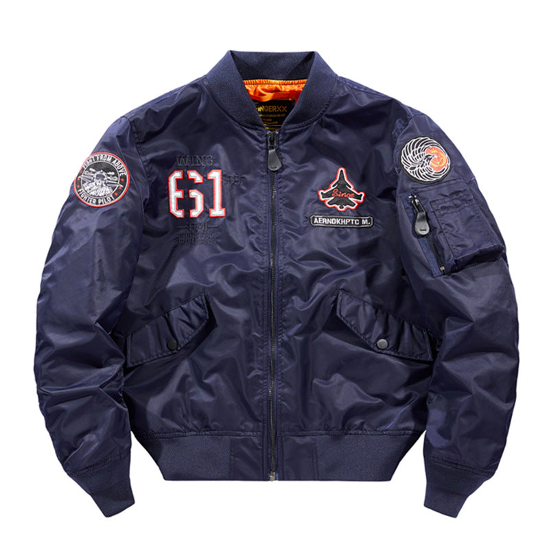 Herren  Kontrast-gefütterte bestickte Patches Piloten Bomberjacke mit Utility-Ärmeltasche Echo Archiv