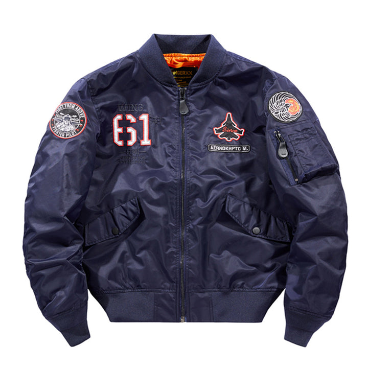 Herren  Kontrast-gefütterte bestickte Patches Piloten Bomberjacke mit Utility-Ärmeltasche Echo Archiv