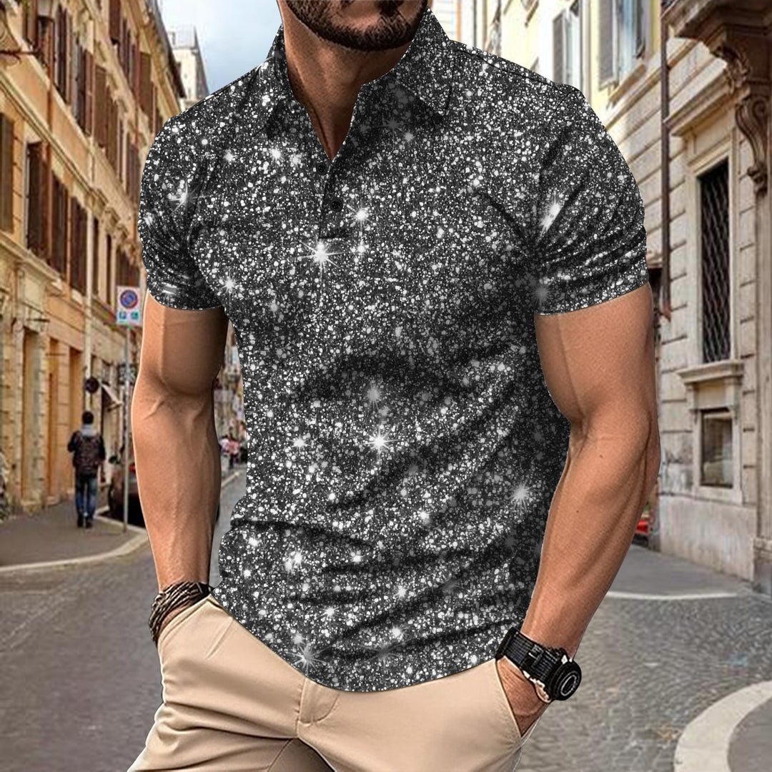 Herren Poloshirt mit schimmerndem Sternen-Design und hochwertigem Baumwollmix Echoarchiv