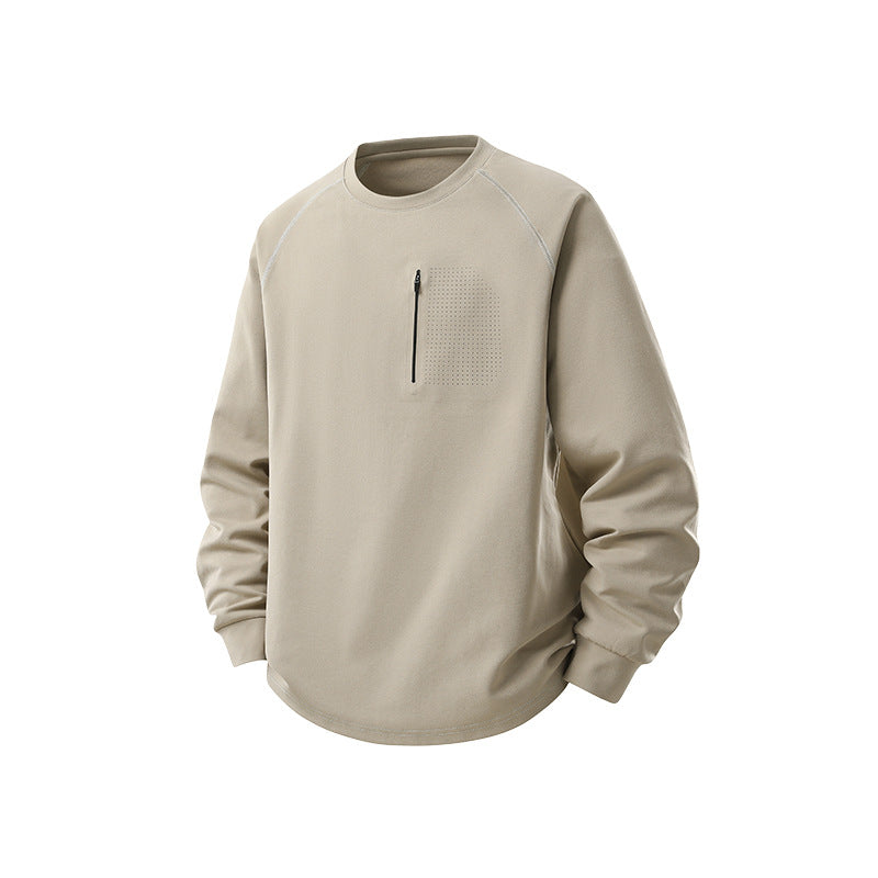 Herren Rundhals-Sweatshirt mit Brust-Reißverschluss, perforierter Utility-Blende und relaxter Passform Echo Archiv