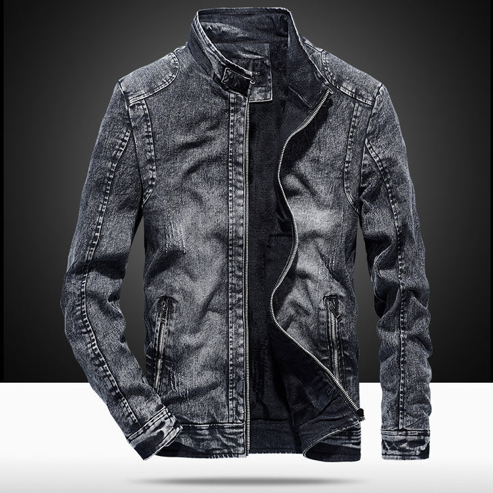 Herren Slim‑Fit Jeansjacke mit Stehkragen und Vintage‑Waschung Echo Archiv