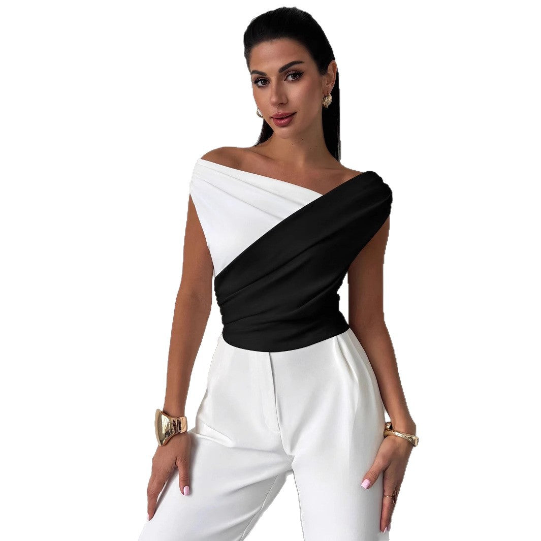 Damen nan elegantes asymmetrisches Drapiertop mit überkreuzter Vorderpartie und figurbetonter Taille Echo Archiv