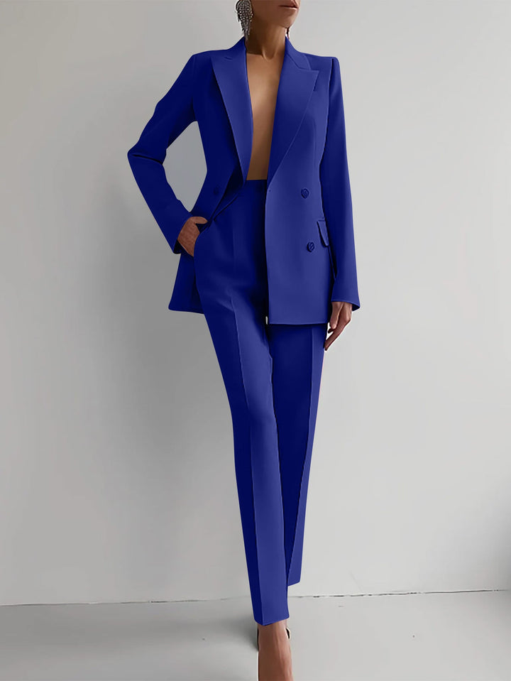 Damen elegante zweireihige Blazer mit maßgeschneiderter Hose Echoarchiv