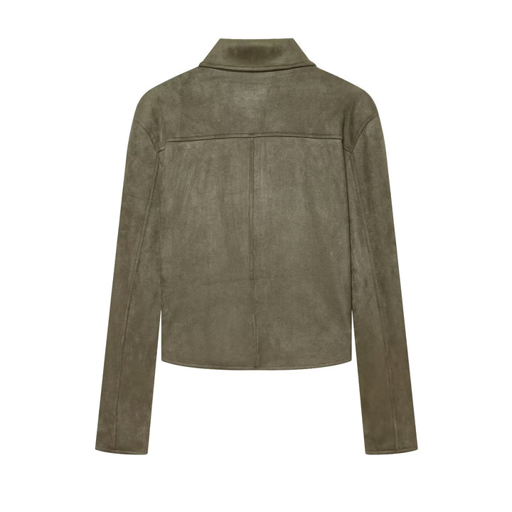 Damen Kurz geschnittener Velourslederblouson mit Hemdkragen und aufgesetzten Pattentaschen Echo Archiv