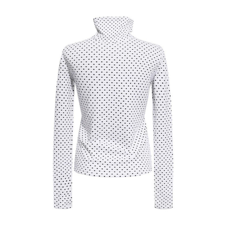 Damen Rollkragen-Feinstrickshirt mit Punktmuster und elastischem Jersey Echoarchiv