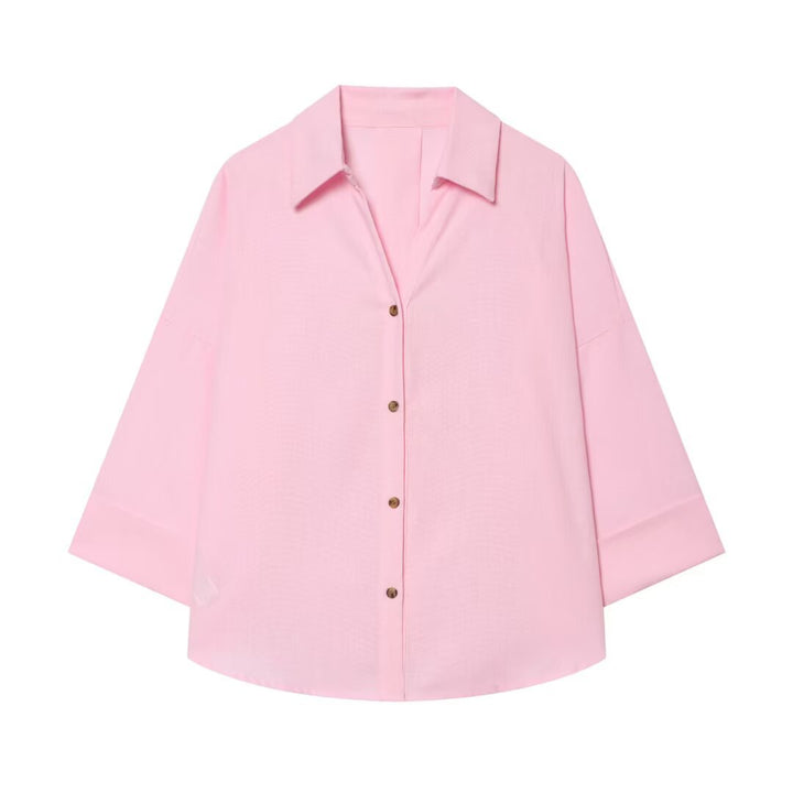 Damen Oversized Hemdbluse mit kastigem Schnitt, dreiviertelärmeln und Hornknopfleiste Echo Archiv
