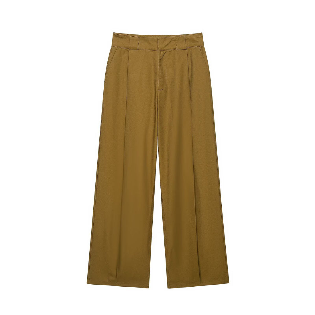 Damen Hochtaillierte weite Bundfaltenhose mit geradem Bein und Eingrifftaschen Echoarchiv