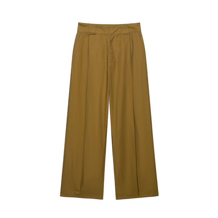 Damen Hochtaillierte weite Bundfaltenhose mit geradem Bein und Eingrifftaschen Echoarchiv