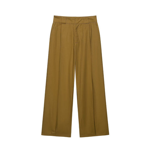 Damen Hochtaillierte weite Bundfaltenhose mit geradem Bein und Eingrifftaschen Echoarchiv