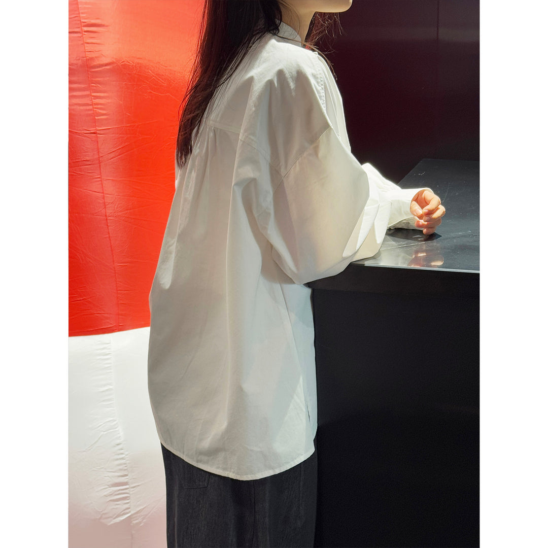 Damen Oversize-Hemdbluse mit Ballonärmeln und geraffter Schulterpartie Echoarchiv