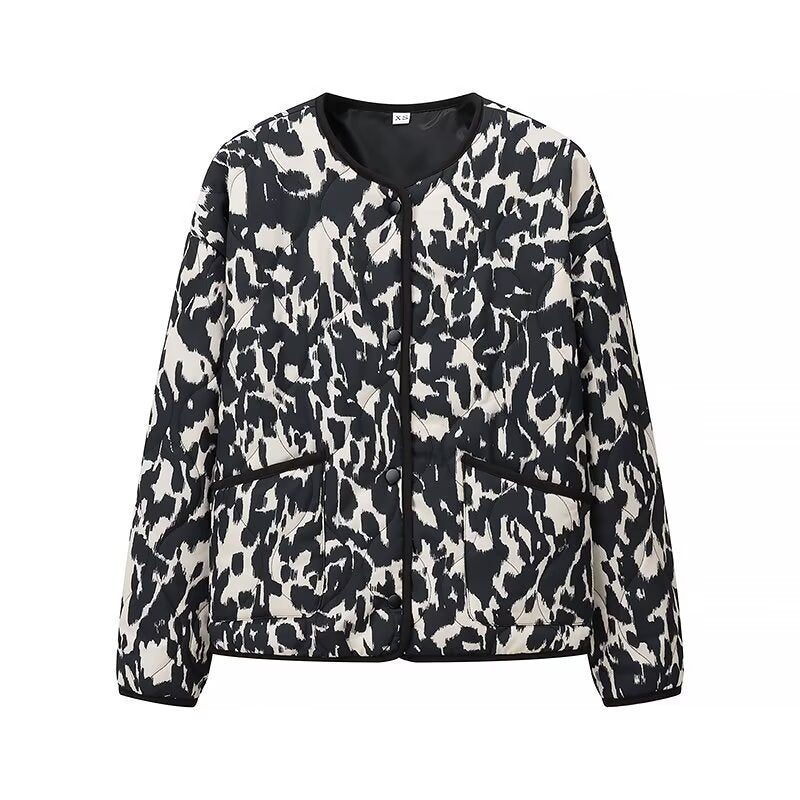 Damen Steppjacke im Oversize-Boxy-Schnitt mit rundem Halsausschnitt und abstraktem Animal-Print Echo Archiv