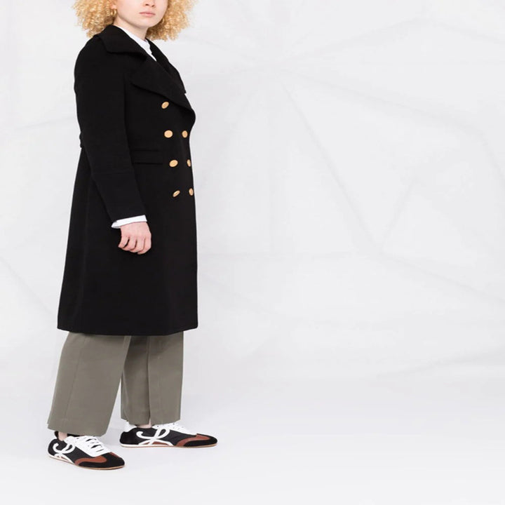 Damen Doppelreihiger Longcoat im Marinemantel‑Stil mit markanten Metallknöpfen Echoarchiv