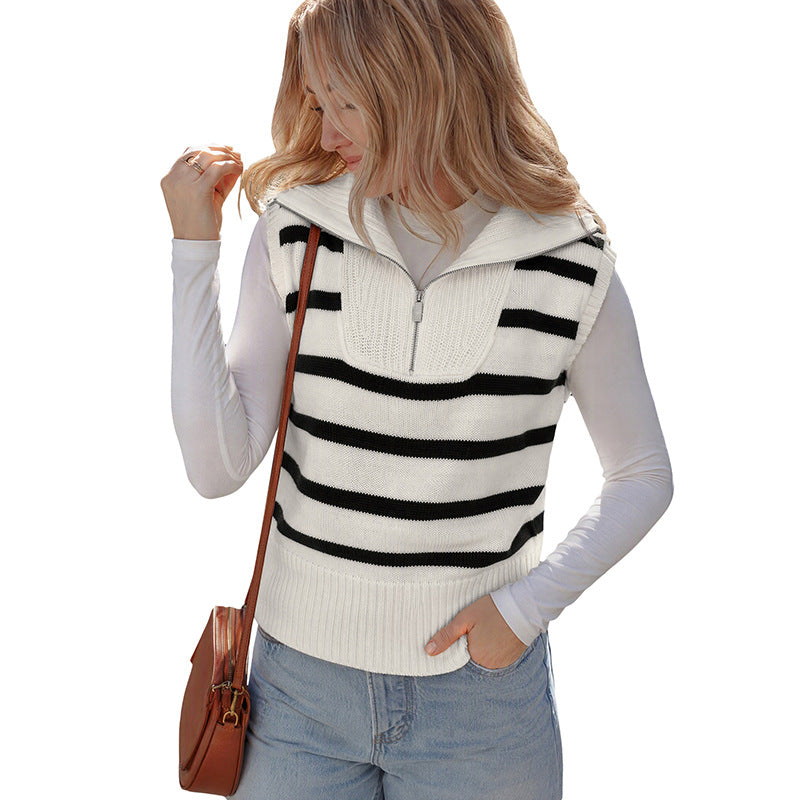 Damen Modisches Streifen-Pullover mit kurzem Schnitt Echo Archiv