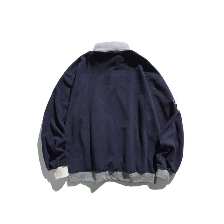 Unisex Fleece-Halbzip-Pullover mit Stehkragen, Kängurutasche und Kontrastbündchen Echoarchiv