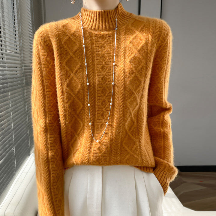 Damen Kuscheliger Mohair‑Optik Mockneckpullover mit Rautenzopfstruktur und kastiger Silhouette Echoarchiv
