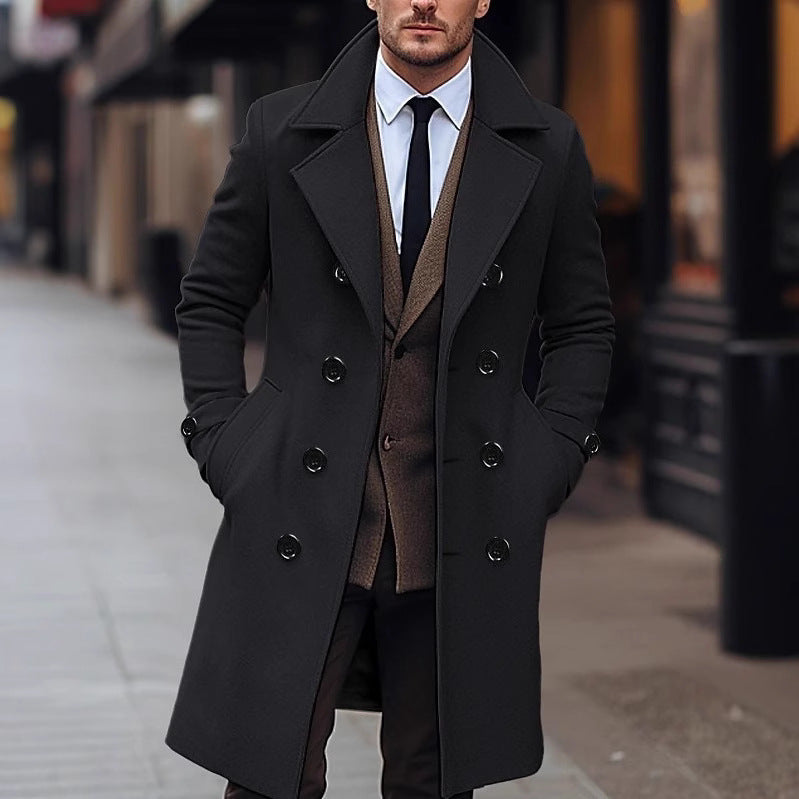 Herren nan eleganter doppelt geknöpfter Wollmantel mit breitem Revers und tailliertem Businessschnitt Echo Archiv
