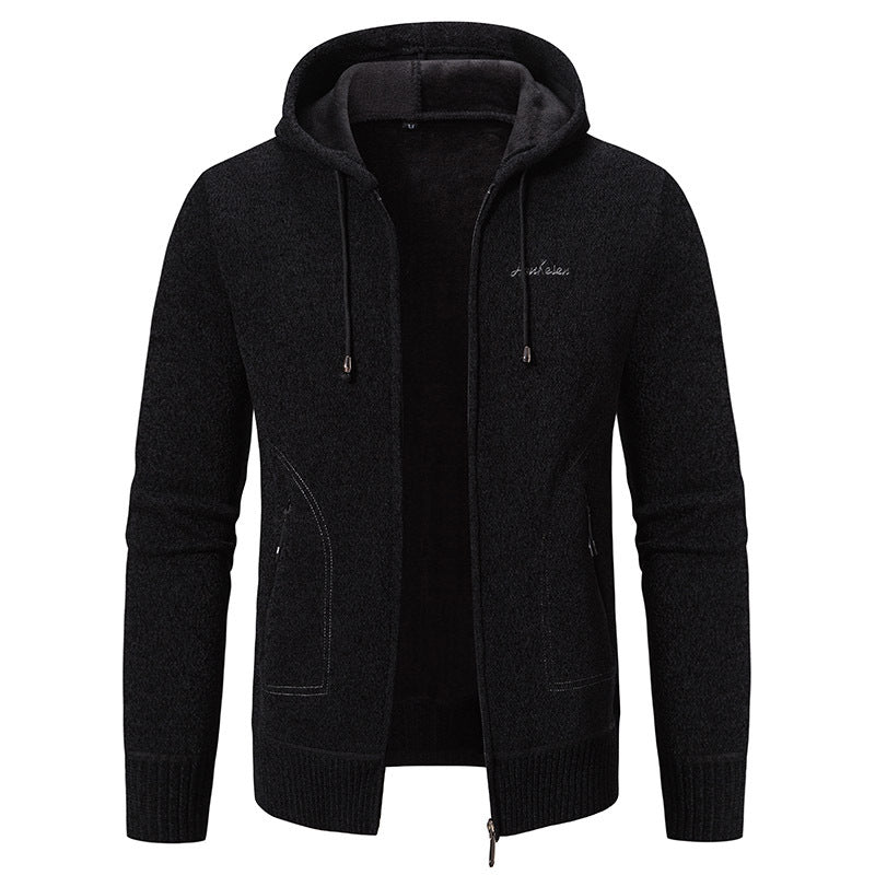 Herren nan warme Strickoptik-Zipjacke mit Teddyfutter, Kapuze und verdeckten Reißverschlusstaschen Echo Archiv