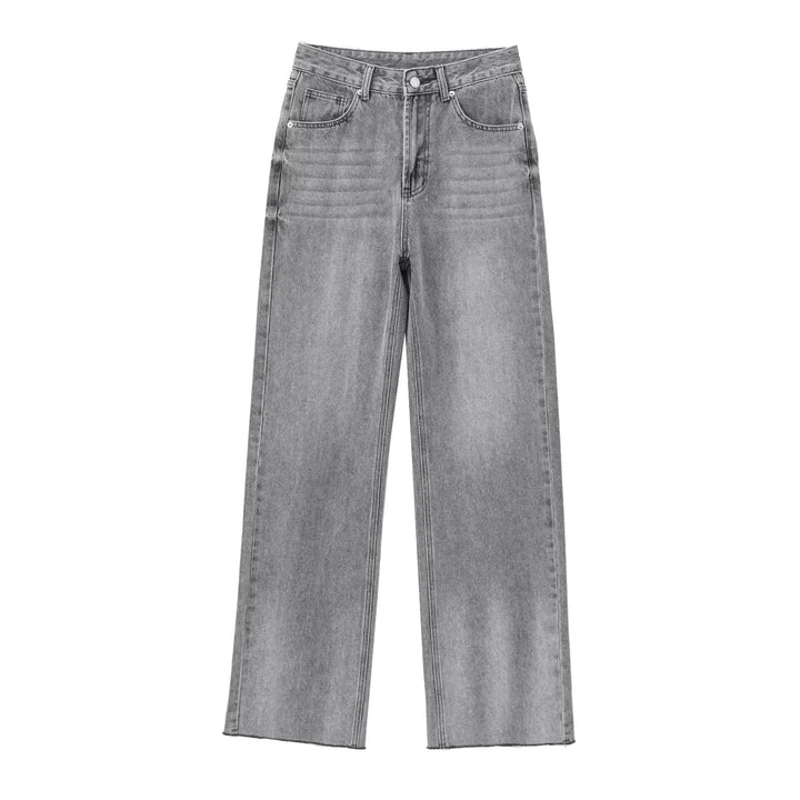 Damen hochgeschnittene weite Denimjeans mit geradem Bein und Fransensaum – Dénora