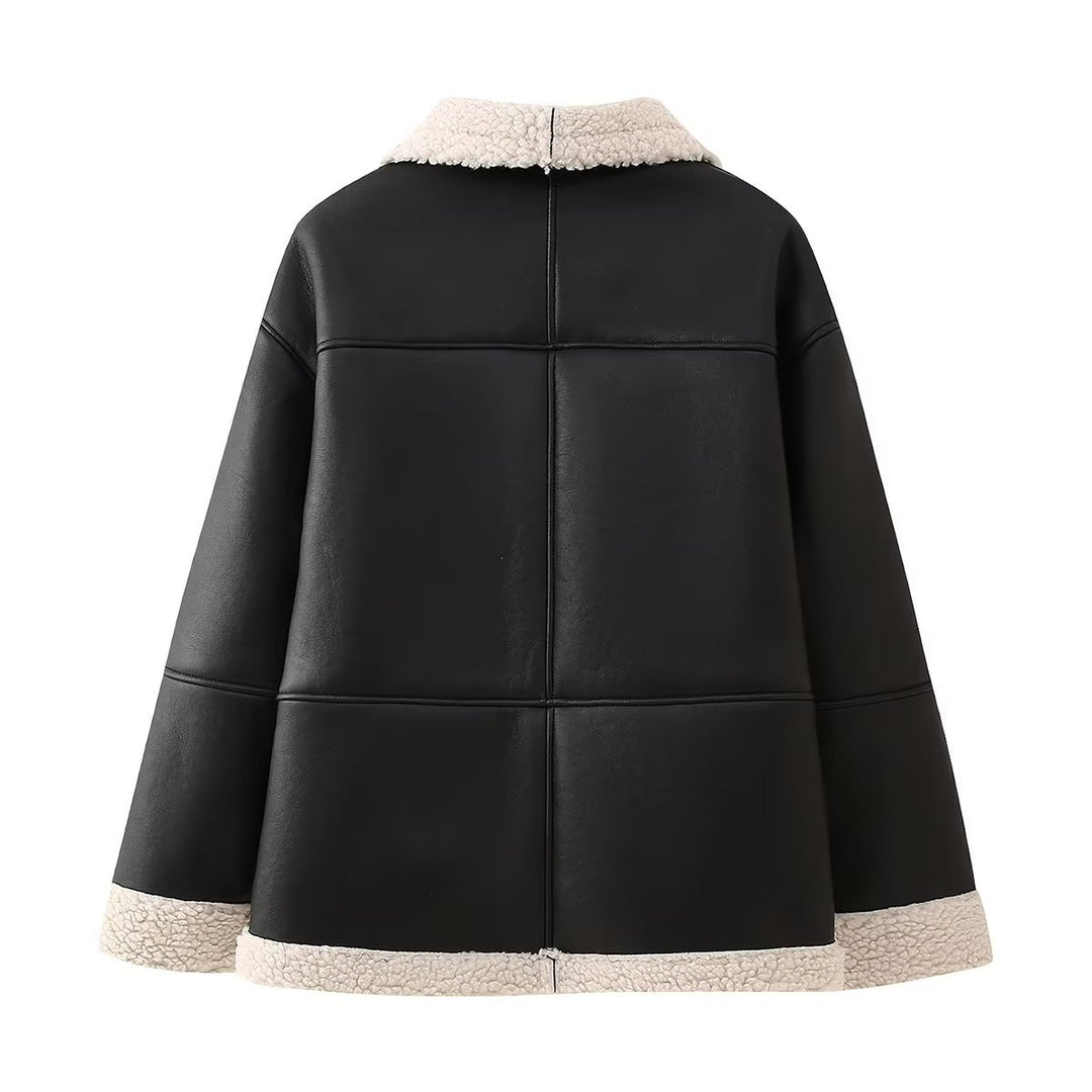 Damen nan oversized Aviator‑Blouson aus veganem Lederimitat mit Teddyfutter und verdecktem Reißverschluss Echo Archiv