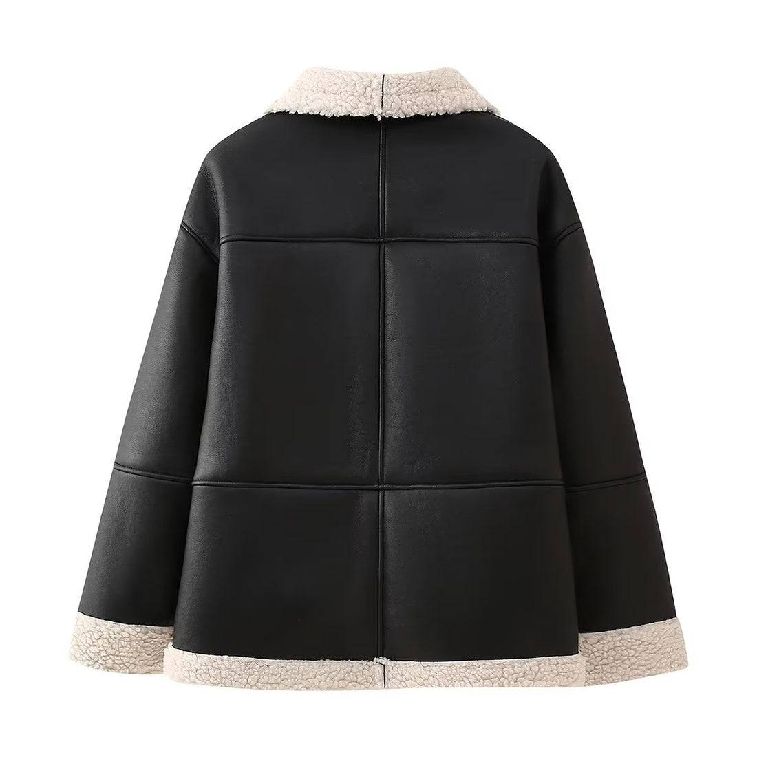 Damen oversized Aviator‑Blouson aus veganem Lederimitat mit Teddyfutter und verdecktem Reißverschluss – Célinea