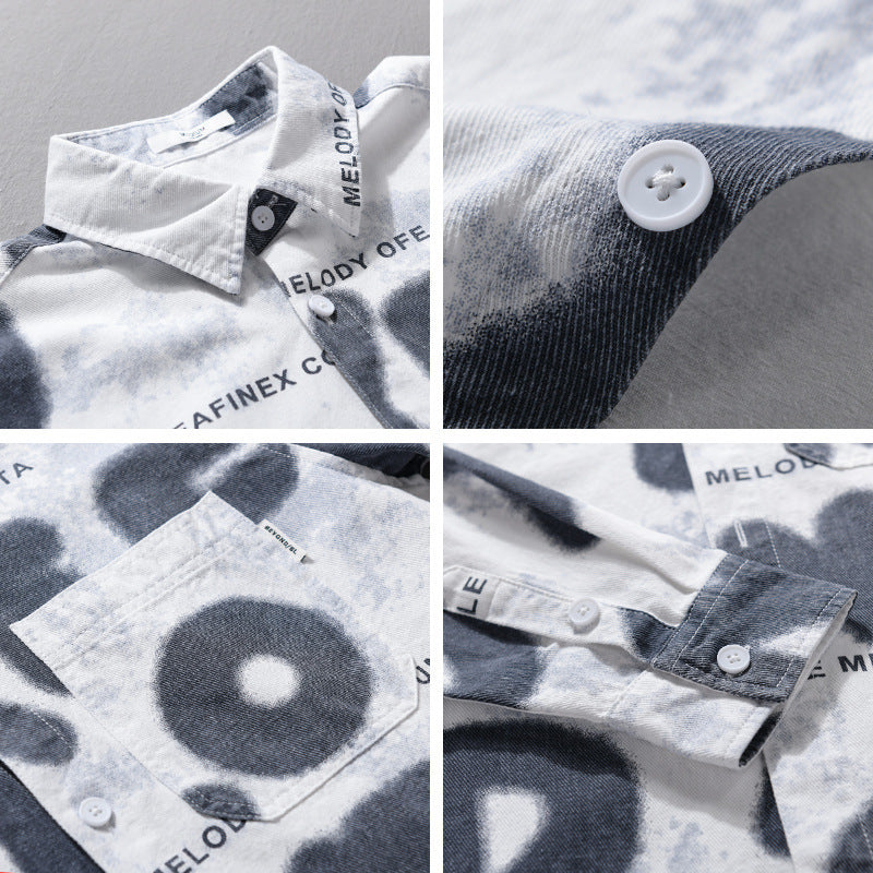 Herren Lockeres Baumwollhemd im Street‑Art‑Print mit aufgesetzter Brusttasche Echoarchiv