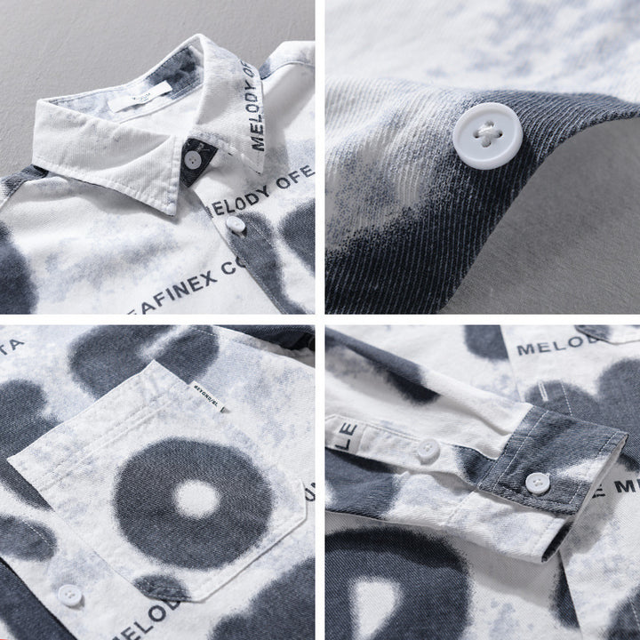 Herren Lockeres Baumwollhemd im Street‑Art‑Print mit aufgesetzter Brusttasche Echoarchiv