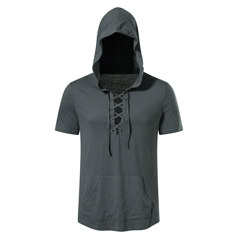 Herren Kapuzen-T-Shirt mit kreativem Schnürdesign Echoarchiv