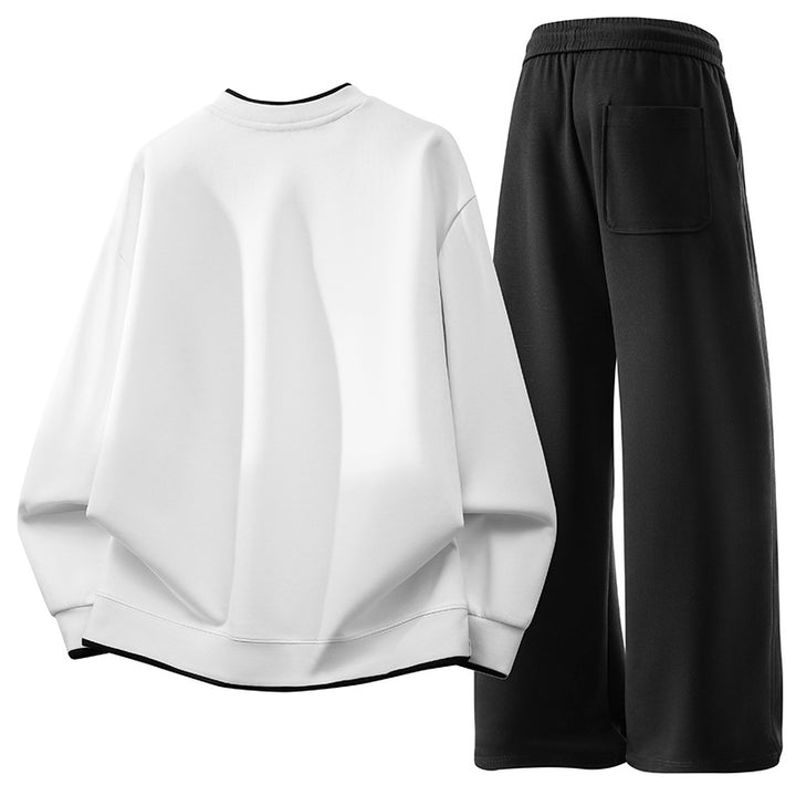 Unisex Oversized Freizeitset Neopren-Look Sweatshirt mit Kontrastbesatz und weiten Sweatpants – Marzano