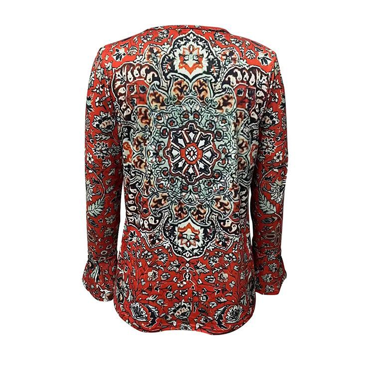Damen Boho-Tunika-Bluse mit Mandala-Print, V-Ausschnitt und dreiviertel Ärmeln – Élovi