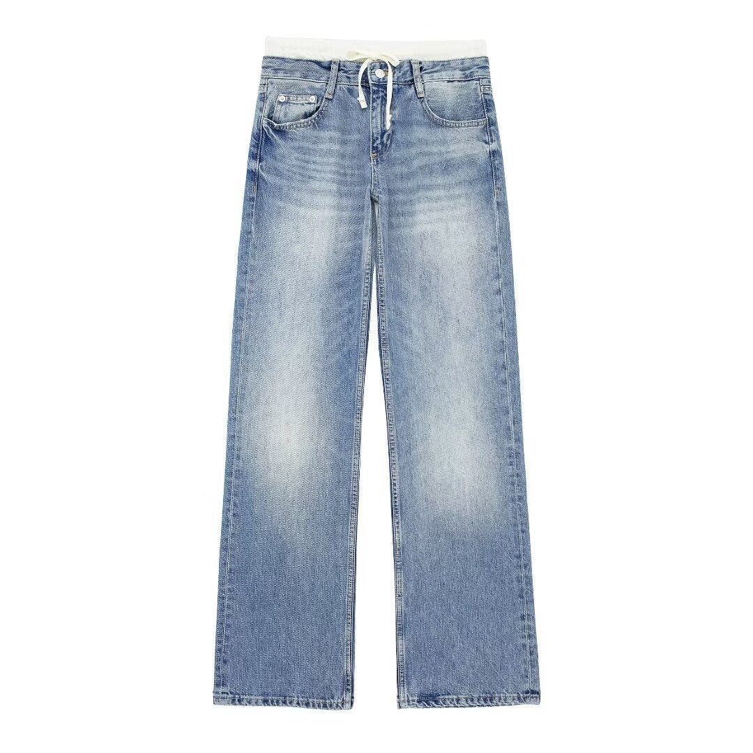 Damen 30+ weite High‑Waist Jeans mit elastischem Tunnelzugbund und geradem Bein Echo Archiv