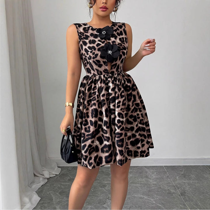 Damen nan kurzes Partykleid mit Leopardenmuster, floralen Applikationen und tailliertem Ballonrock Echo Archiv