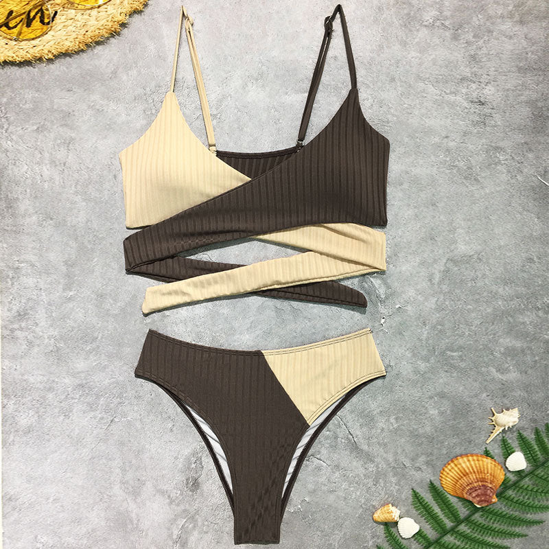 Damen Rippmuster Bikini-Set mit verstellbaren Trägern Echo Archiv