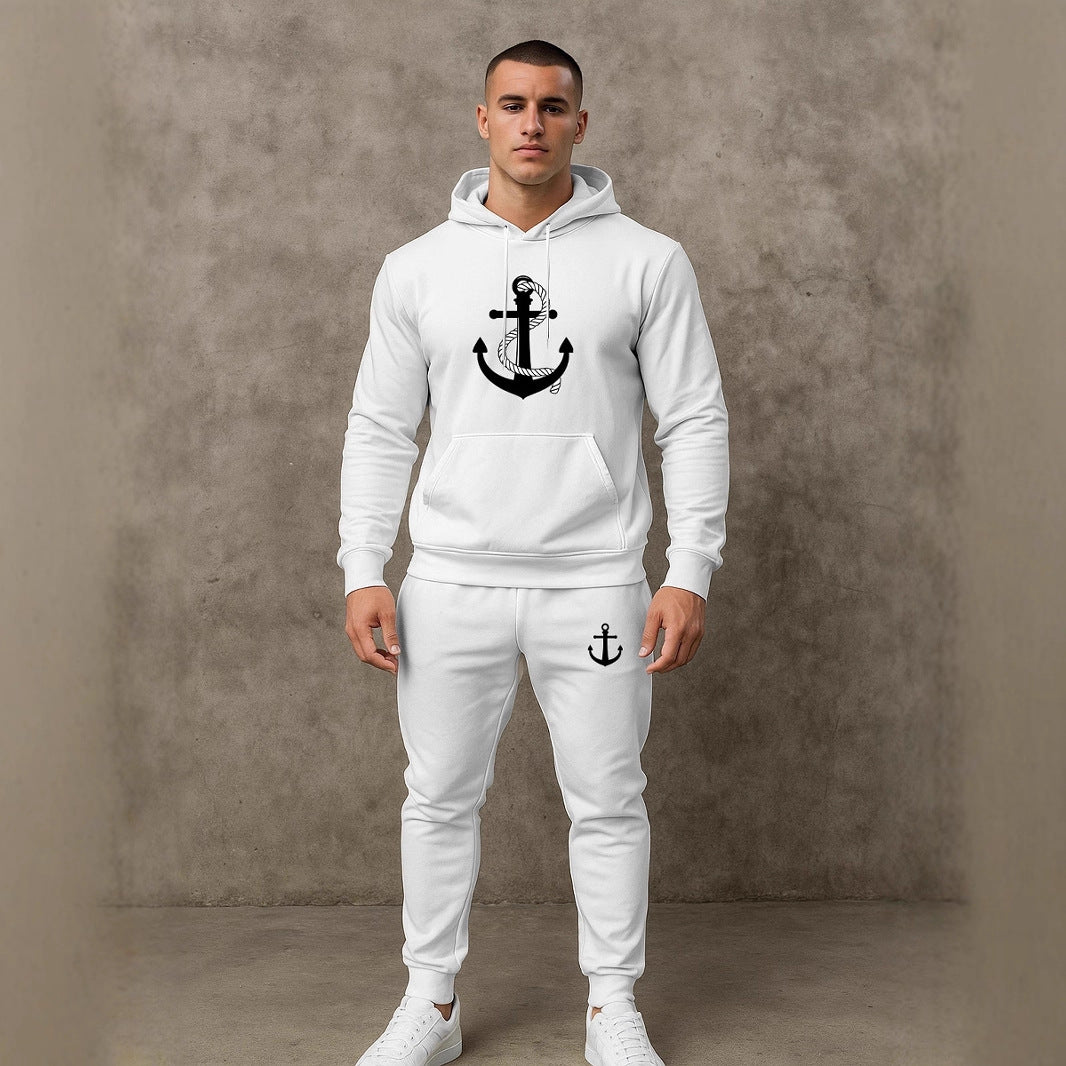 Herren Hoodie- und Jogginghose-Set mit maritimem Ankerdesign Echoarchiv
