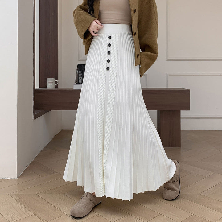 Damen Eleganter Plissee-Maxirock mit Knopfdetails Echo Archiv