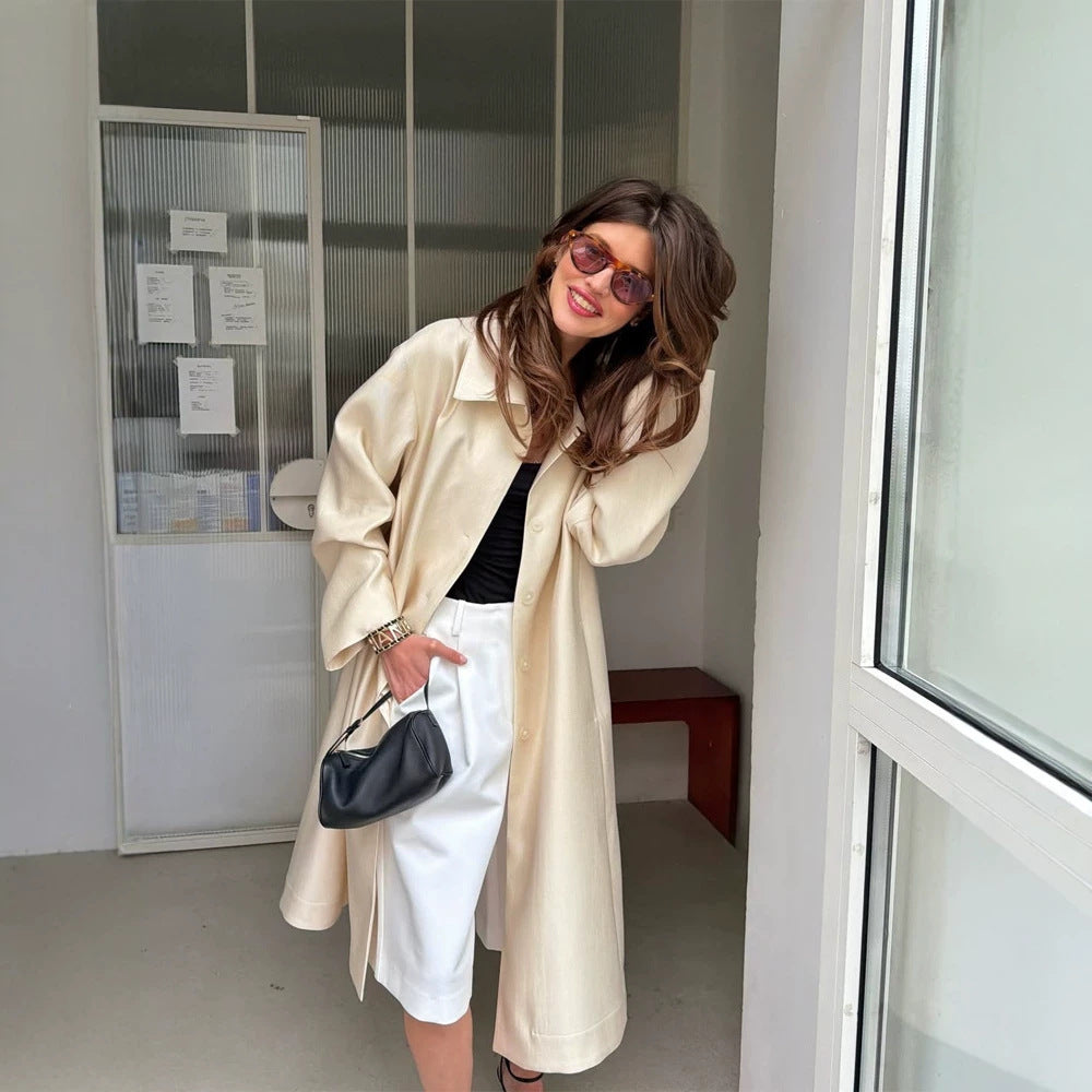 Damen Leichter Satin‑Optik Longcoat mit kastiger Oversize‑Silhouette Echoarchiv