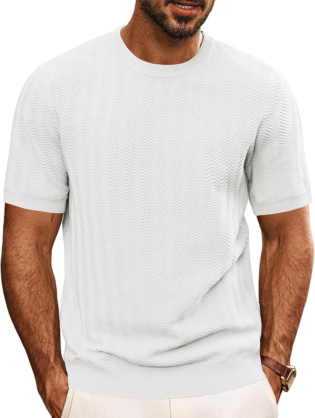 Herren strukturiertes Rundhals T-Shirt Echoarchiv