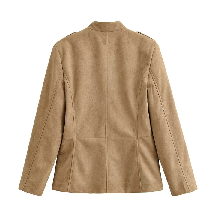 Damen Wildlederoptik Fieldjacke mit Stehkragen und Pattentaschen Echo Archiv