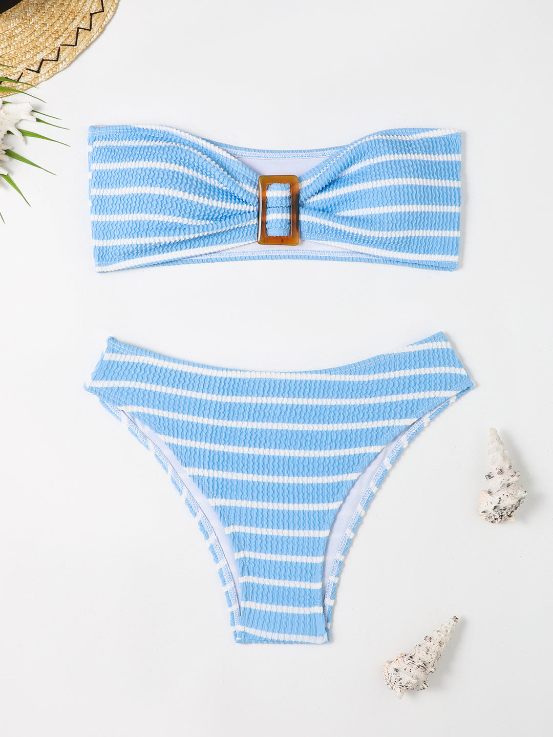 Damen Bandeau-Bikini mit modischem Streifenmuster und dekorativer Schnalle Echo Archiv