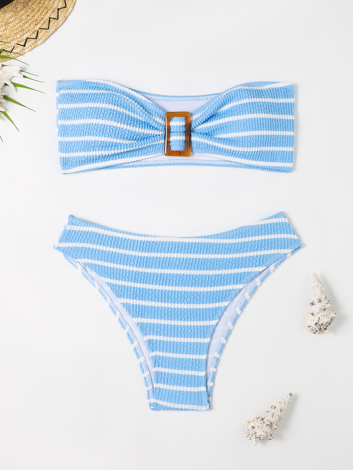 Damen Bandeau-Bikini mit modischem Streifenmuster und dekorativer Schnalle Echo Archiv